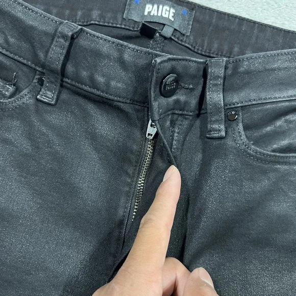 Paige Jeans Womens 28 Black Luxe Coating Genevieve Flare Pants Stretch - Picture 9 of 16